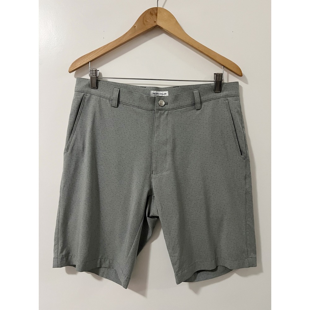 Peter Millar Mens Gray Performance Golf Shorts Size 33 Stretch Micro Print 9in